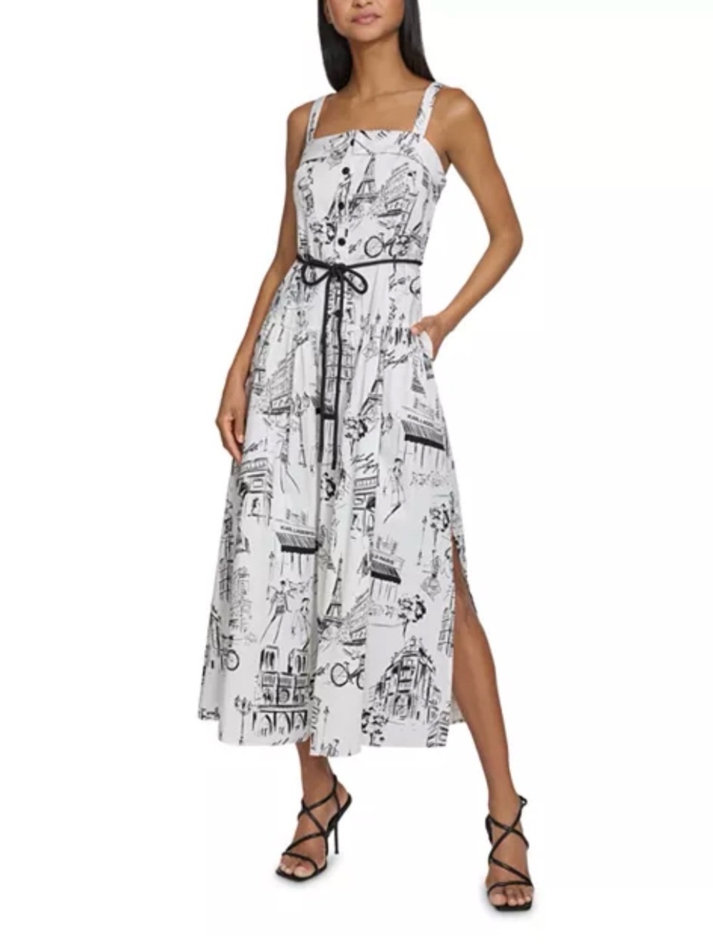 Karl Lagerfeld Paris Cotton Toile Print Midi Dress, Size 14